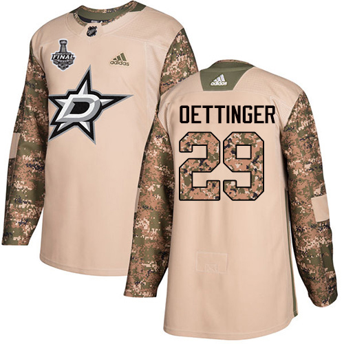 Adidas Men Dallas Stars 29 Jake Oettinger Camo Authentic 2017 Veterans Day 2020 Stanley Cup Final Stitched NHL Jersey